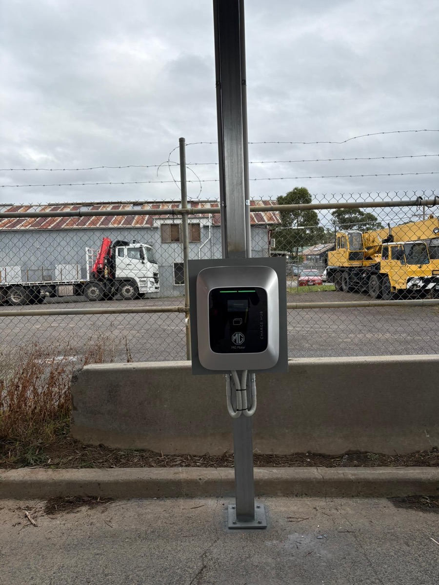 Pedestal EV charge point installed at a commercial yard