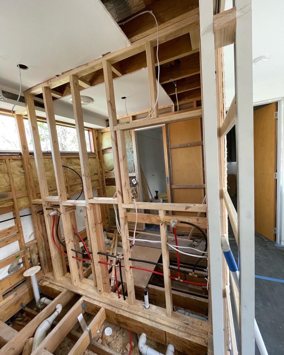 Rough-in wiring during a full house rewire and renovation