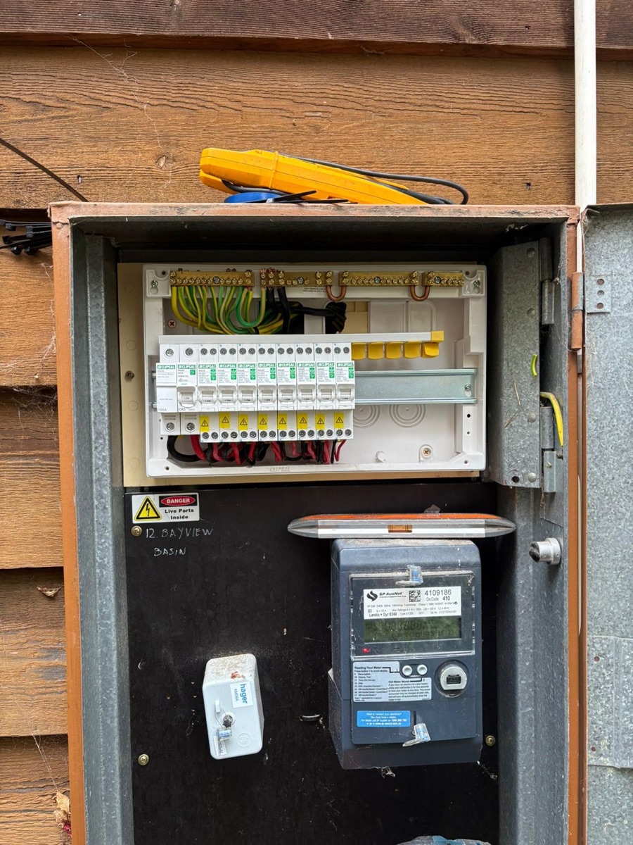 Upgraded residential switchboard with RCBO safety switches